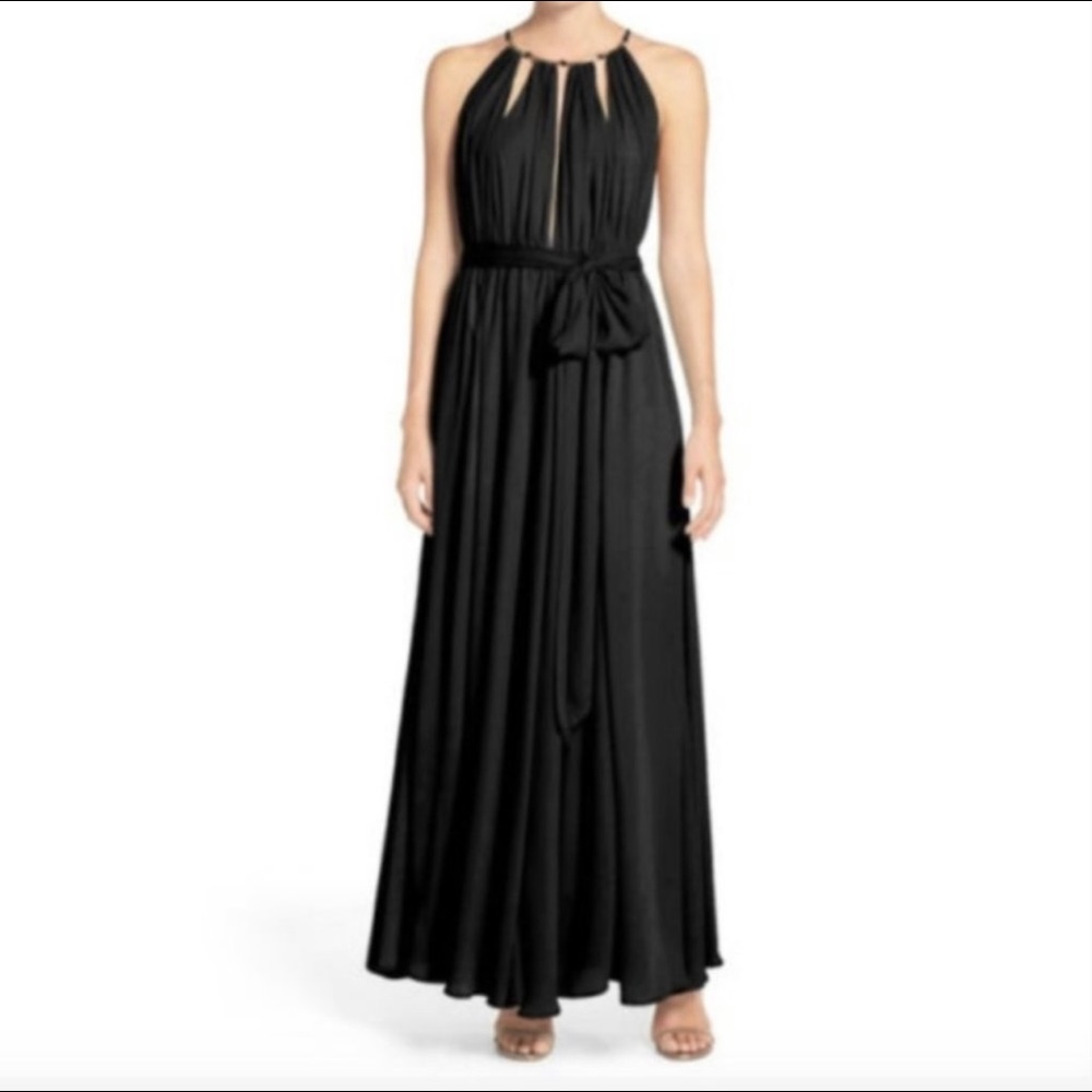 Lulus Gold Neck Black Formal Chiffon Maxi Dress S